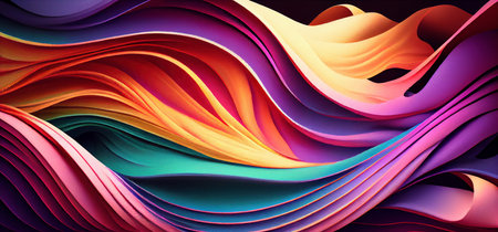 Colorful wavy abstract background, smooth watercolor lines, created with Generative AI technologyの素材