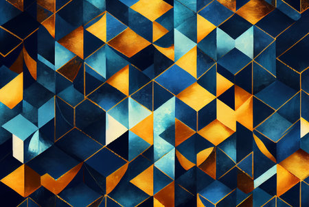Blue and yellow mosaic pattern, geometric shapes abstract background, watercolor texture imitation created with Generative AI technologyの素材