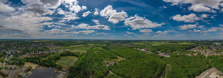 Panorama view of the landscape of the German city with clouds on the blue sky