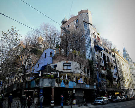 Brussels, Belgium, 20 November 2019: Side view of iconic architecture and tourism attraction The Hunderwassrhausのeditorial素材