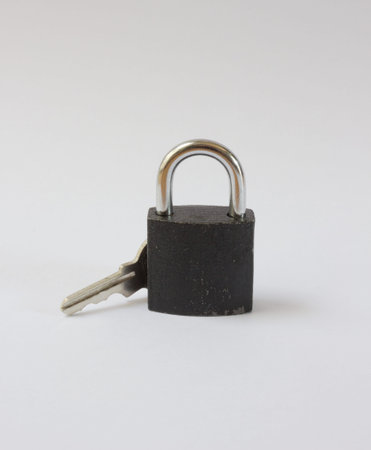  iron key lock  for safe on isolatedの写真素材