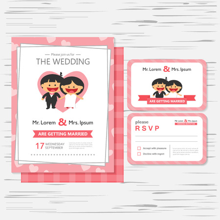 Wedding invitation card template with happy boy and girlのイラスト素材