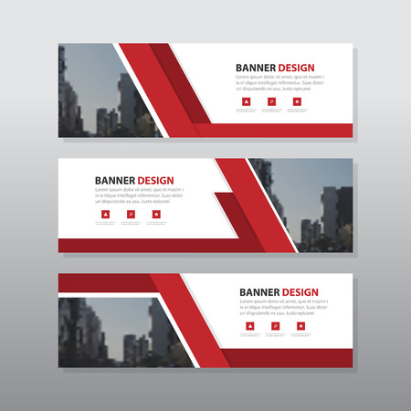 Red abstract corporate business banner template, horizontal advertising business banner layout template flat design set , clean geometric abstract cover header background template for website design,のイラスト素材