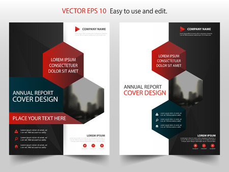 Red black hexagon abstract annual report Brochure design template vector. Business Flyers infographic magazine poster.Abstract layout template ,Book Cover presentation portfolio.のイラスト素材