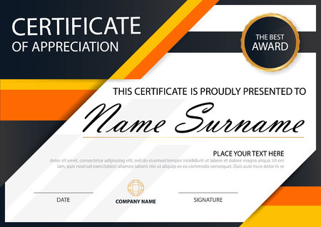 Orange Elegance horizontal certificate with Vector illustration.のイラスト素材