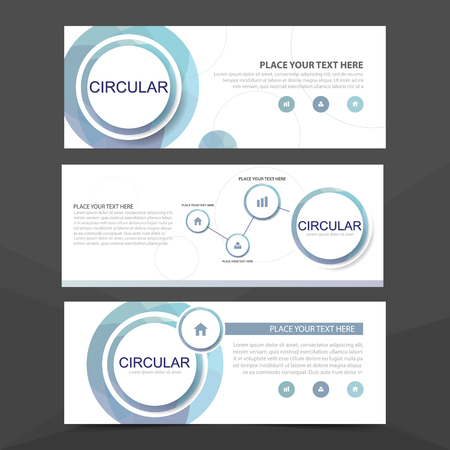 Blue circle corporate business banner template, horizontal advertising business banner layout template flat design set , clean abstract cover header background for website designのイラスト素材
