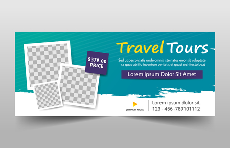 Travel tour business banner template, horizontal advertising business banner layout template flat design set , clean abstract cover header background for website designのイラスト素材