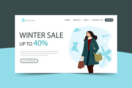 Winter sale website landing page design template. Vector illustration in flat styleのイラスト素材