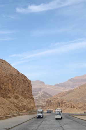Road to Valley of the Kings where tombs of egyptian pharaohs are located, Luxor, Egyptの写真素材