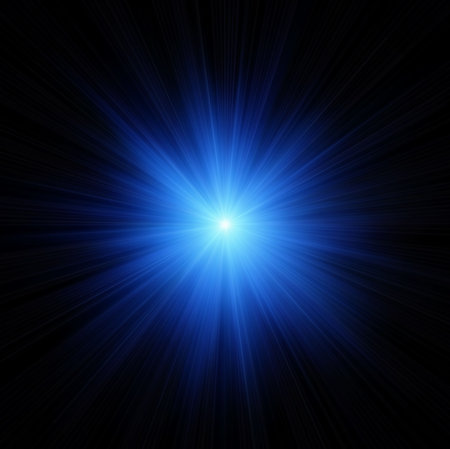 Blue star flash on black backgroundの写真素材