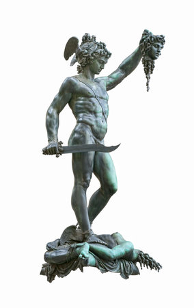 Perseus holding head of Medusa, bronze statue created  by Benvenuto Cellini in 1554 and exposed...
