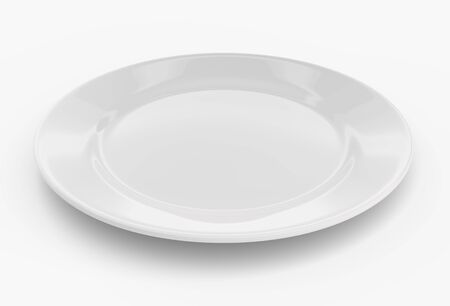 Empty dinner plate front view on white backgroundの写真素材