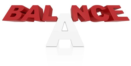 Balance word 3D in equilibrium position resembling scales, 12mm lens equal viewの写真素材