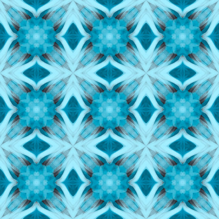 Seamless abstract geometric floral surface pattern in vivid colors repeating symmetrically. Use for...