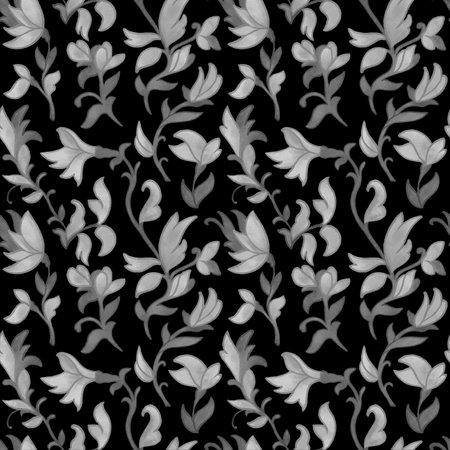 Seamless handdrawn floral surface pattern in vivid colors with symmetrical form repeating horizontally and vertically. Use for fashion design, home decoration, wallpapers and gift packages.の写真素材
