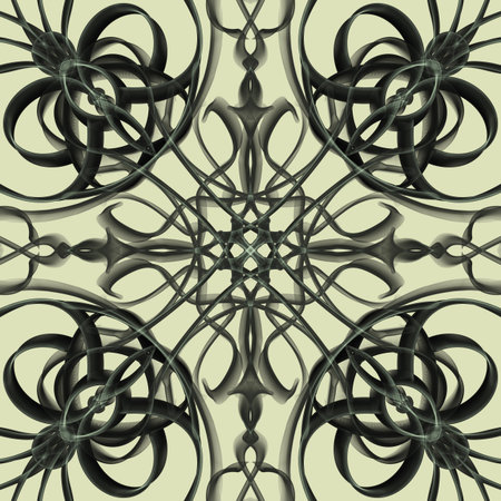 Seamless abstract geometric floral monochrome surface pattern with symmetrical form repeating...