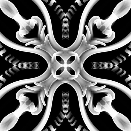 Seamless abstract geometric floral surface pattern in black and white colors repeating...