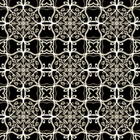 Seamless abstract geometric floral monochrome surface pattern with symmetrical form repeating...