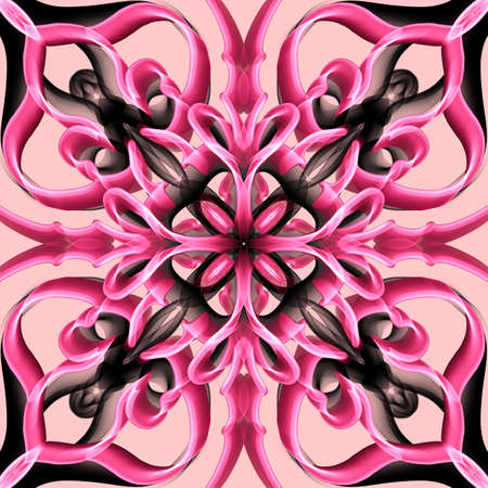 Seamless abstract geometric floral monochrome surface pattern with symmetrical form repeating horizontally and vertically. Use for fashion design, home decoration, wallpapers and gift packages.の写真素材