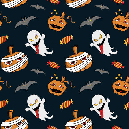 Seamless Halloween vector pattern. Use as a background, wallpaper or print on a fabric. Convenient for any design surfaces.のイラスト素材