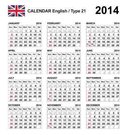 Calendar 2014 english のイラスト素材