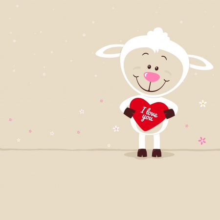 Lovely sheep with red heartのイラスト素材