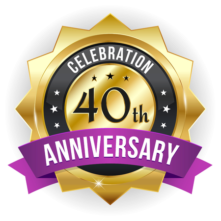 Gold purple forty year anniversary badge with ribbonのイラスト素材