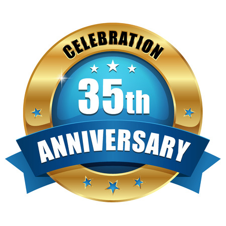 Blue gold thirty-five year anniversary badgeのイラスト素材