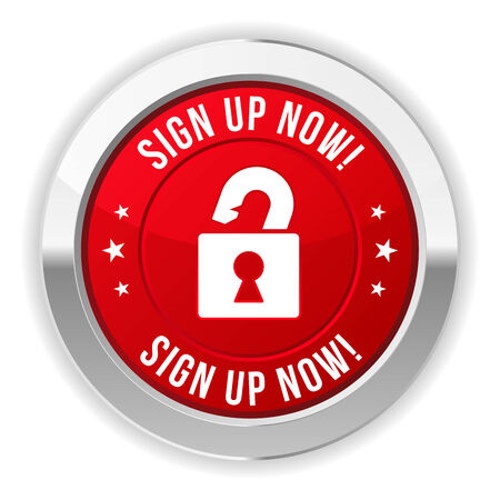 Red round sign up now button with metallic borderのイラスト素材