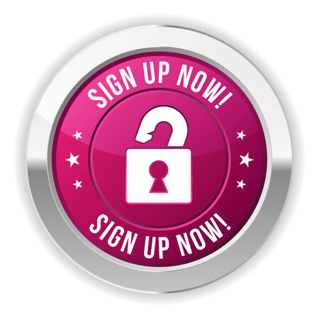 Purple round sign up now button with metallic borderのイラスト素材