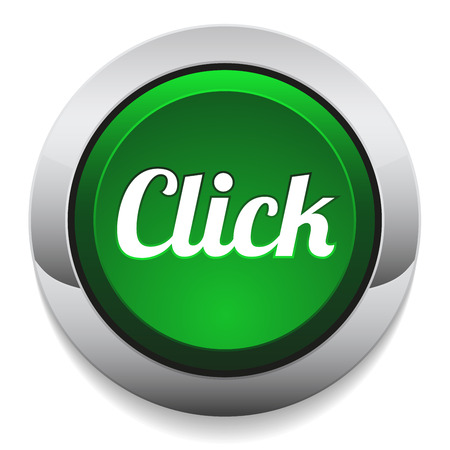 Green round click button with metallic borderのイラスト素材