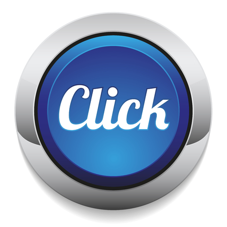 Blue round click button with metallic borderのイラスト素材