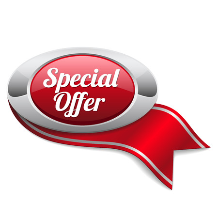 Red oval special offer button with ribbonのイラスト素材