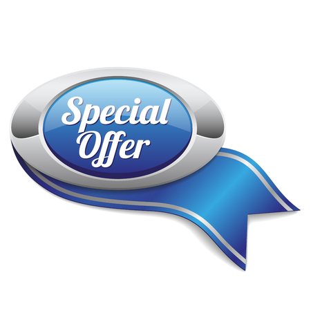 Blue oval special offer button with ribbonのイラスト素材