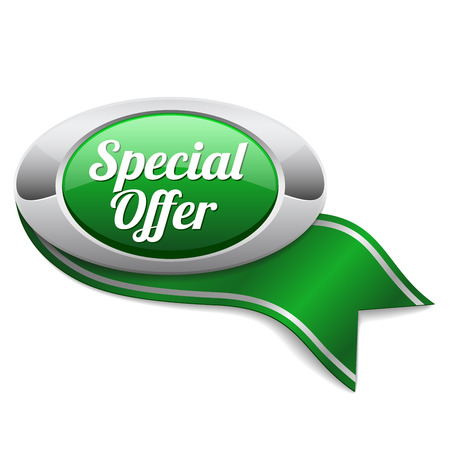 Green oval special offer button with ribbonのイラスト素材