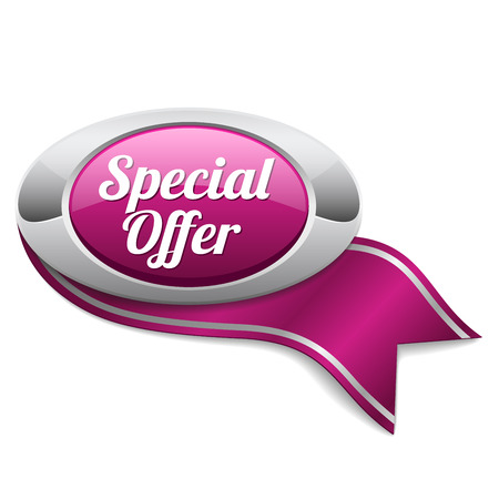 Purple oval special offer button with ribbonのイラスト素材