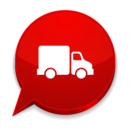 Red round speech bubble with truck iconのイラスト素材
