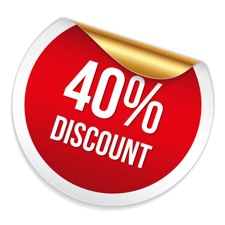 Red round forty percent discount sticker on white backgroundのイラスト素材