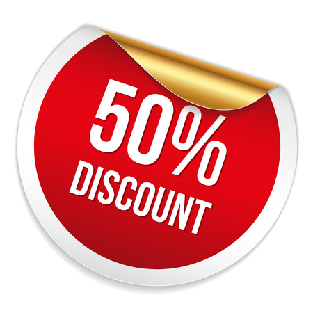 Red round fifty percent discount sticker on white backgroundのイラスト素材