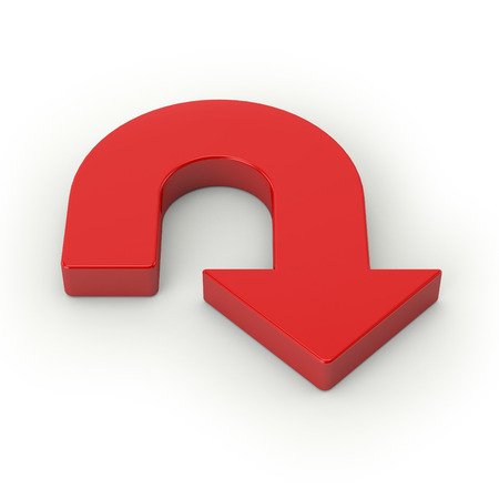 Big red arrow on white backgroundの写真素材