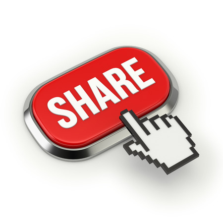 Red roundend share button with metallic borderの写真素材