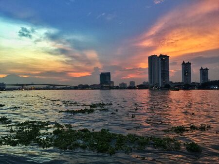 before sunset at chaopraya river, thailandの写真素材