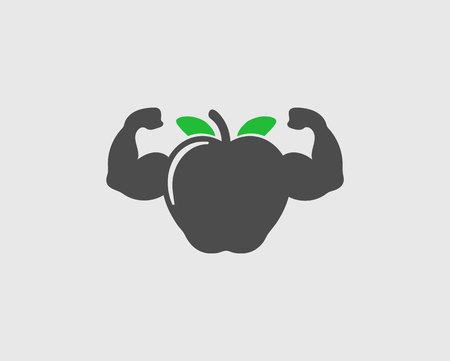 Healthy Food Icon. Apple with Muscle symbol on Gray Background.のイラスト素材