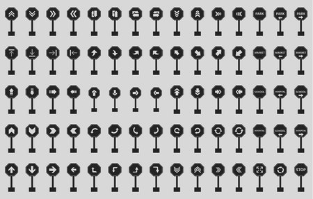 Arrow Sign of Road Icon Set on gray background.のイラスト素材