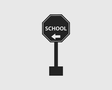 School in Left Sign of Highway with gray Background.のイラスト素材