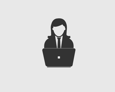 Female Icon behind computerのイラスト素材