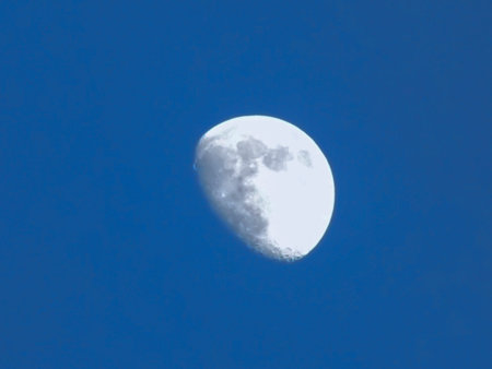 Closeup of crescent moon in blue hour