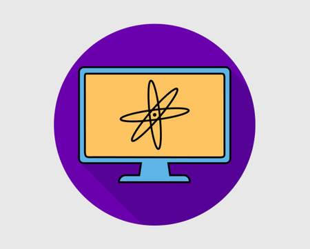 Colorful Physics Icon. Atom on computer Screen.