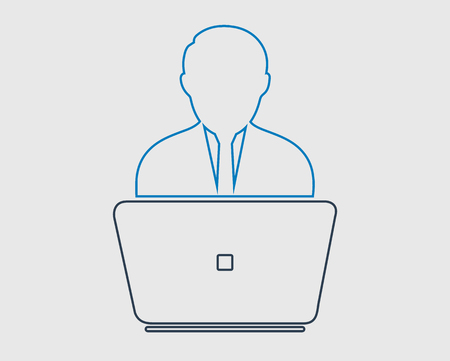 Online service line Icon.  Male Icon behind computerのイラスト素材