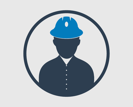 Worker Icon. Male symbol with helmet on head.のイラスト素材